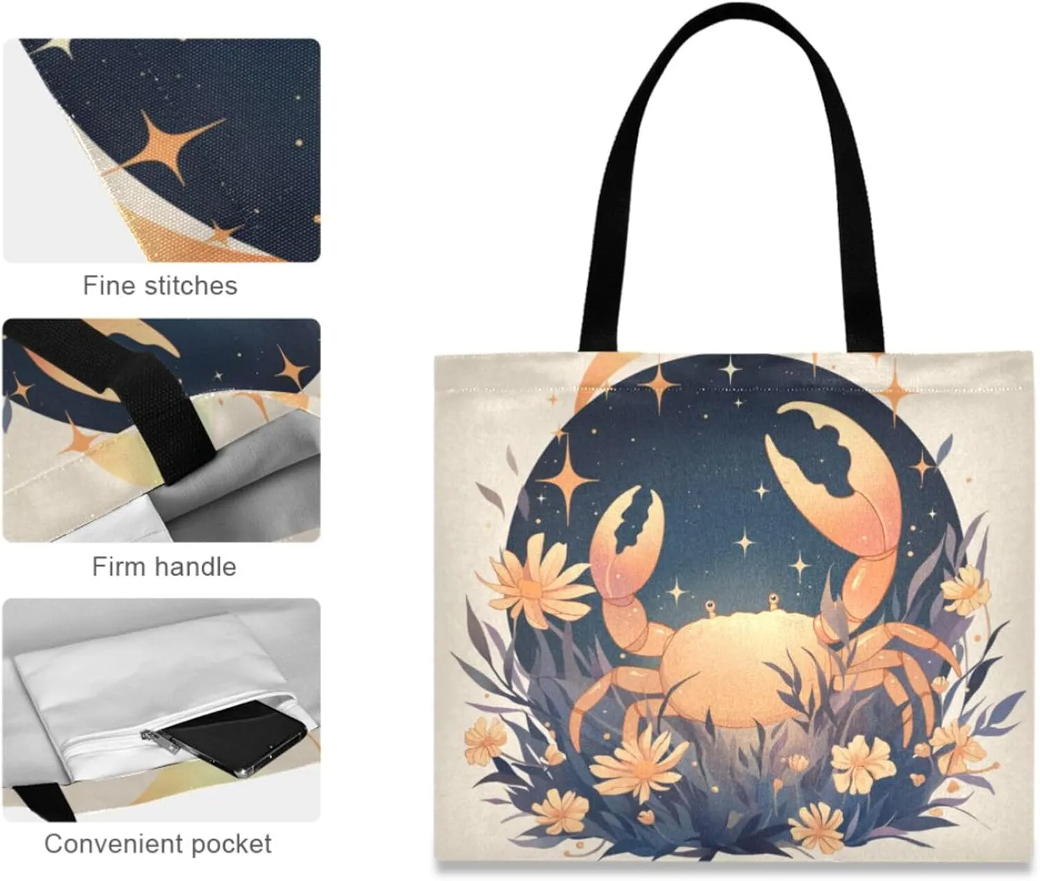 Large Canvas Tote Bag for Women - Durable Reusable Thick Cotton Shopper with Inner Zipper Pocket