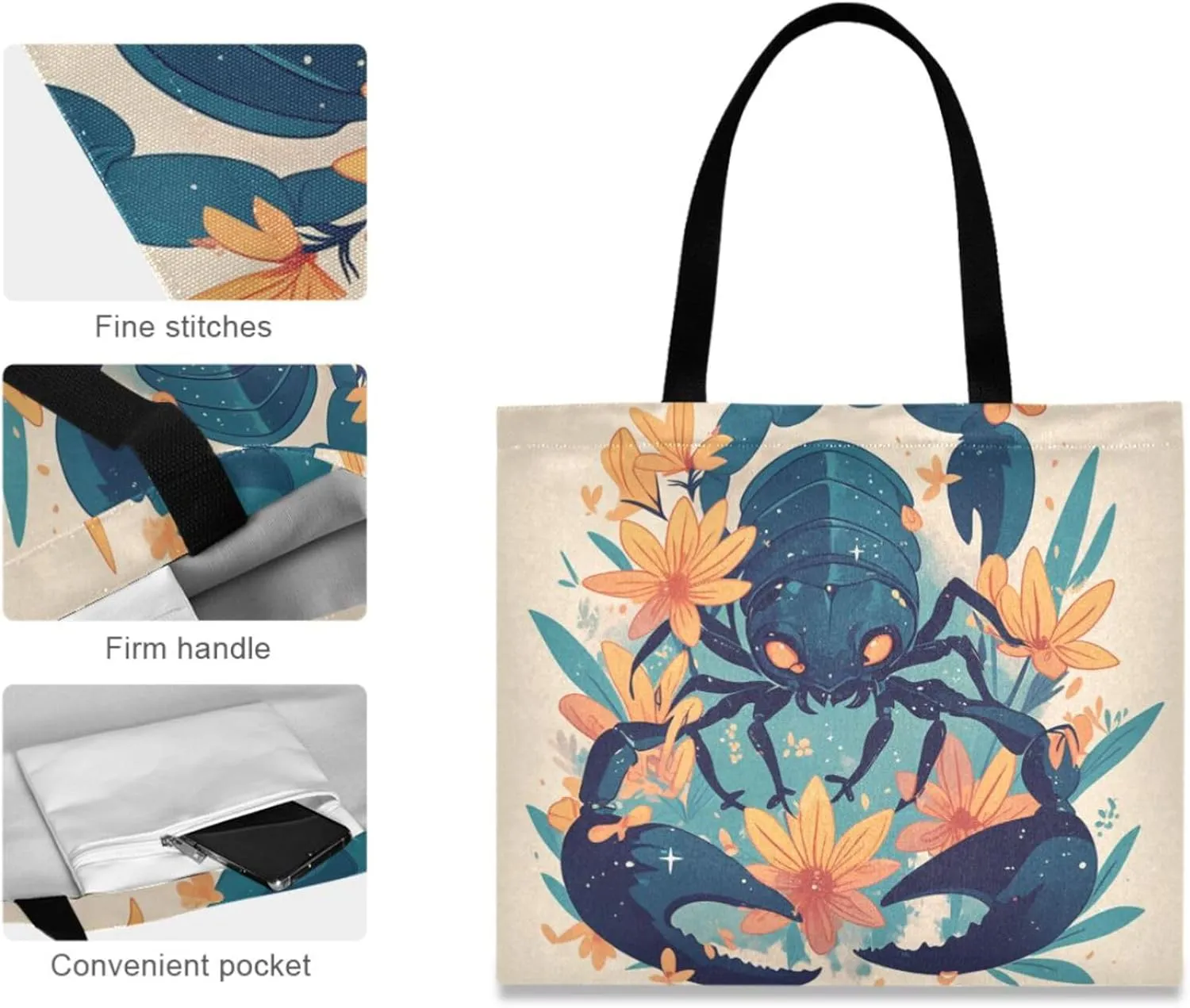 Large Canvas Tote Bag for Women - Durable Reusable Thick Cotton Shopper with Inner Zipper Pocket