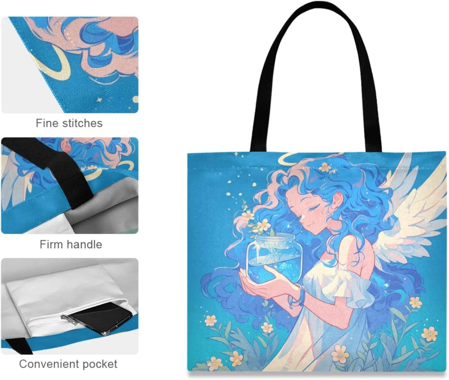 Large Canvas Tote Bag for Women - Durable Reusable Thick Cotton Shopper with Inner Zipper Pocket