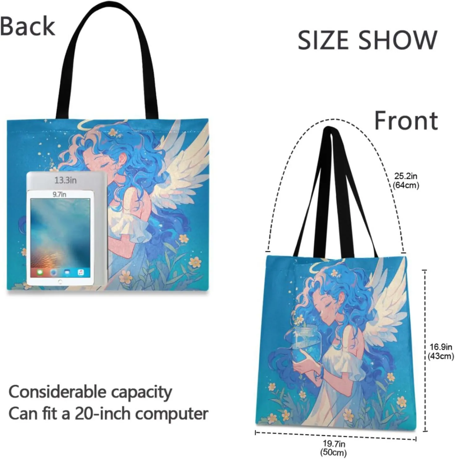 Large Canvas Tote Bag for Women - Durable Reusable Thick Cotton Shopper with Inner Zipper Pocket
