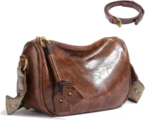 Leather Crossbody Bag with 2 Adjustable Removable Straps, Trendy Small Shoulder Bag, Bucket Purse for Women