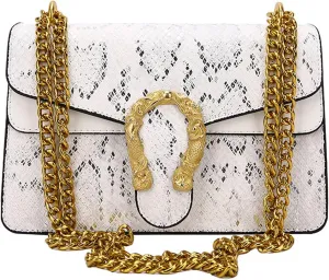 Leather Shoulder Bag Chain Satchel Purse for Women,Snake Print Crossbody Bag PU Leather Underarm Bag Square Handbag