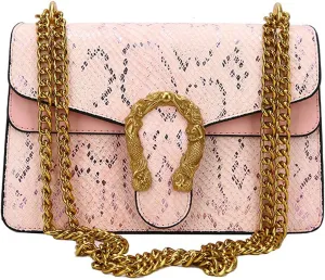 Leather Shoulder Bag Chain Satchel Purse for Women,Snake Print Crossbody Bag PU Leather Underarm Bag Square Handbag