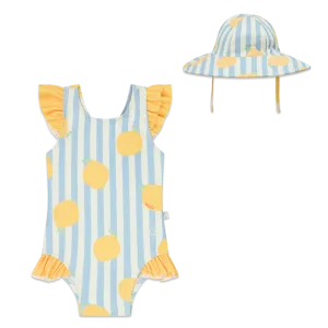 Lemon Frilled Swimsuit & Hat