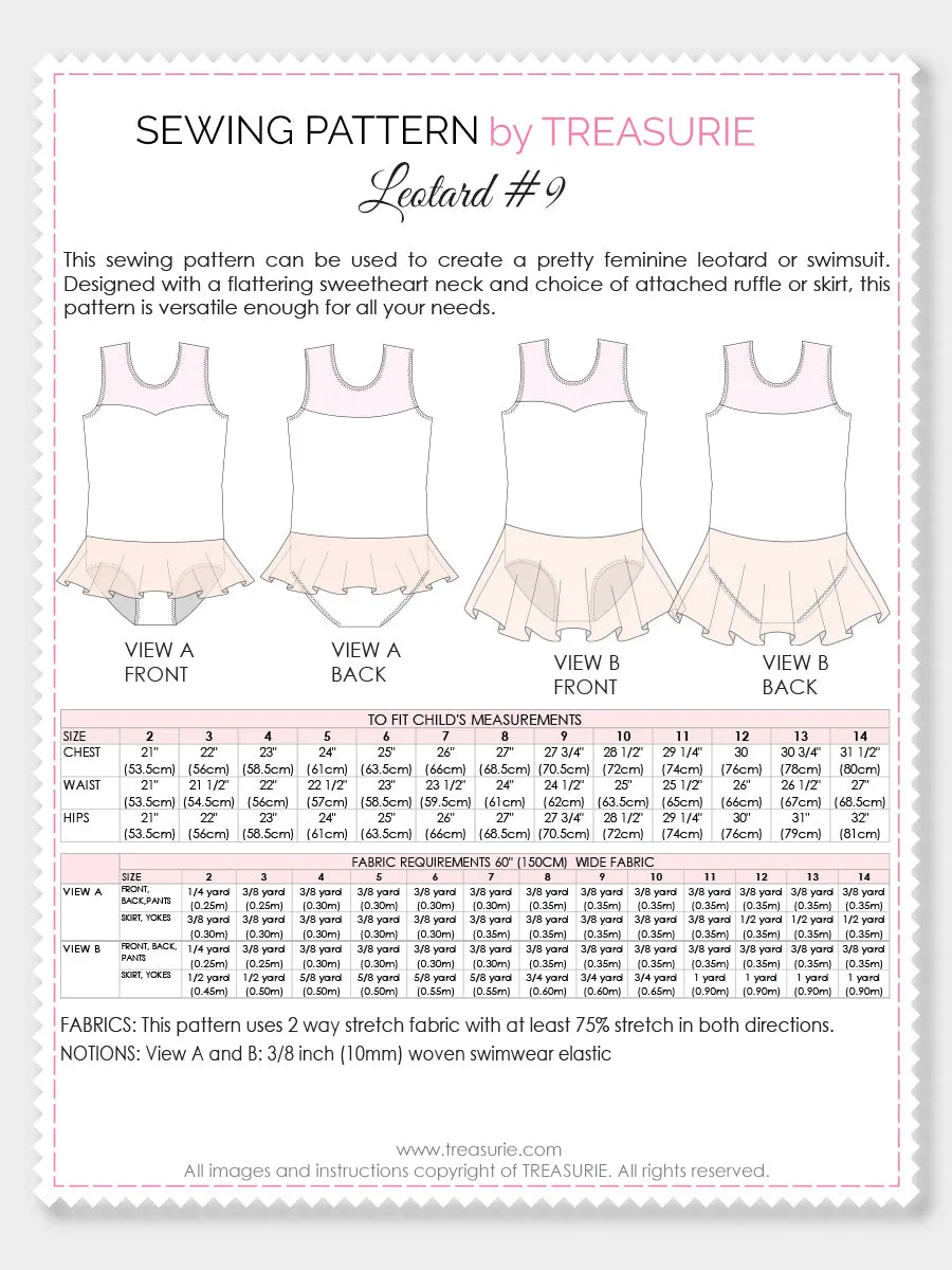 Leotard Patterns, Swimsuit - Girls LEO #9 (L509)