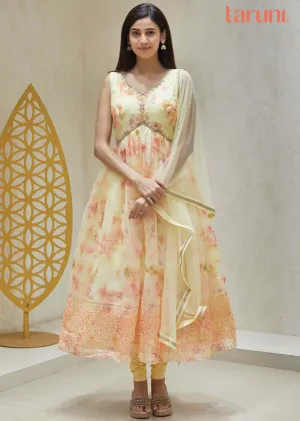 Light Yellow  Organza Zardosi & Embroidered Anarkali