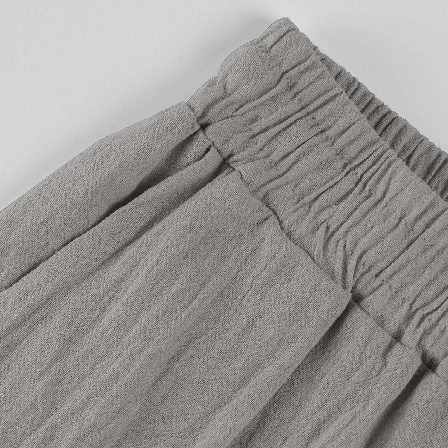 Linen Capri Pants for Women Rolled Hem High Waisted Straight Leg Pants Loose Casual Summer Beach Pant with Pockets