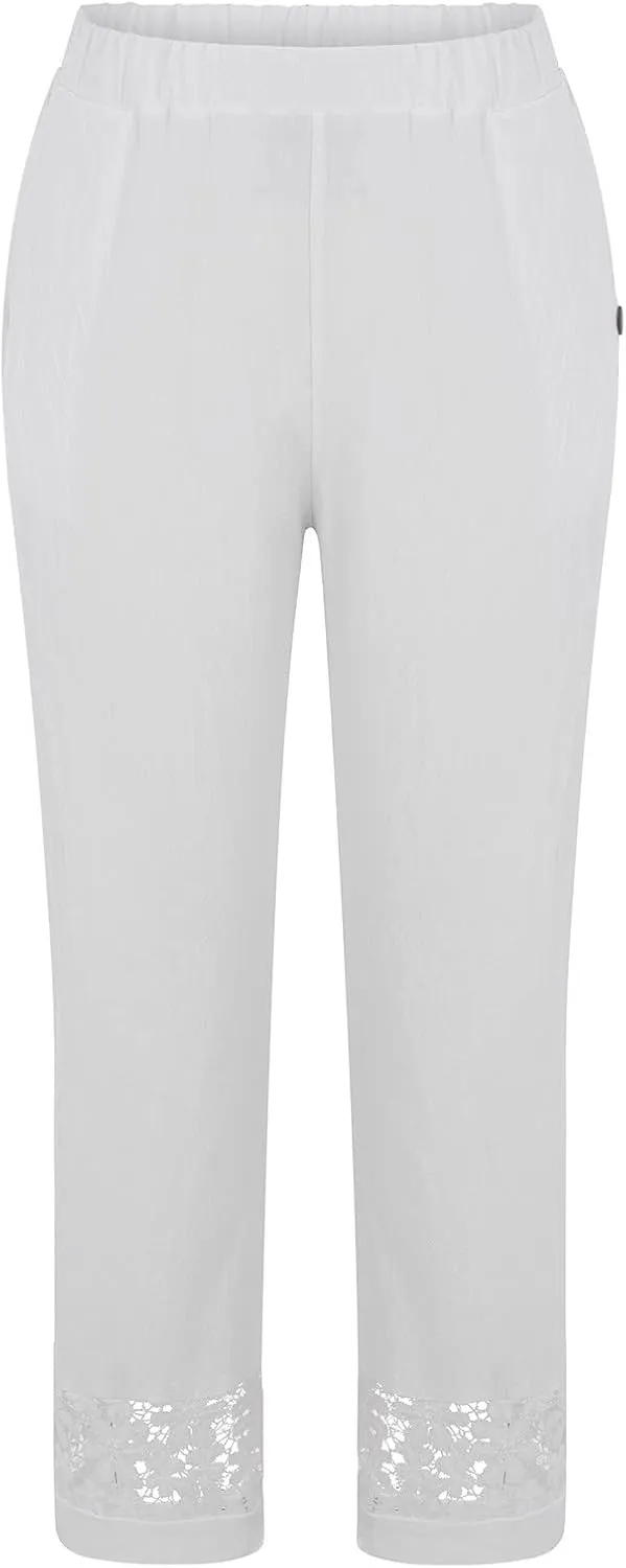 Linen Pants for Women 2025 Summer High Waist Elastic Straight Leg Lounge Pant Casual Loose Lightweight Beach Trousers
