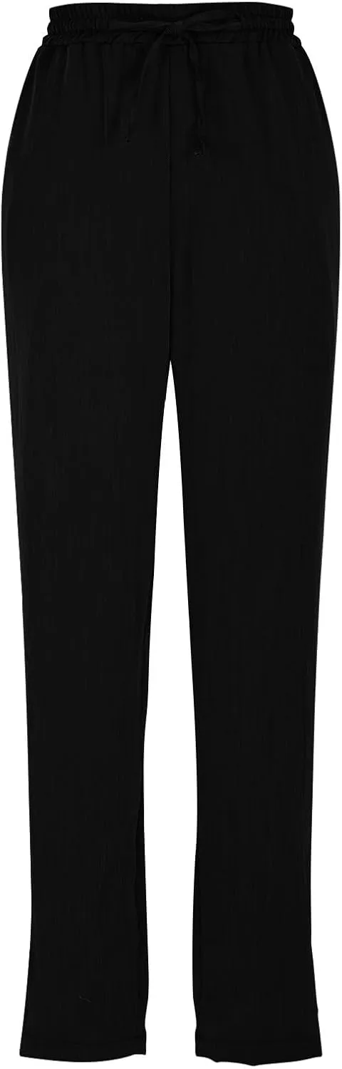Linen Pants Women Summer,Wide Leg Casual Cotton Linen Pants High Waisted Drawstring Lounge Pants Beach Trousers