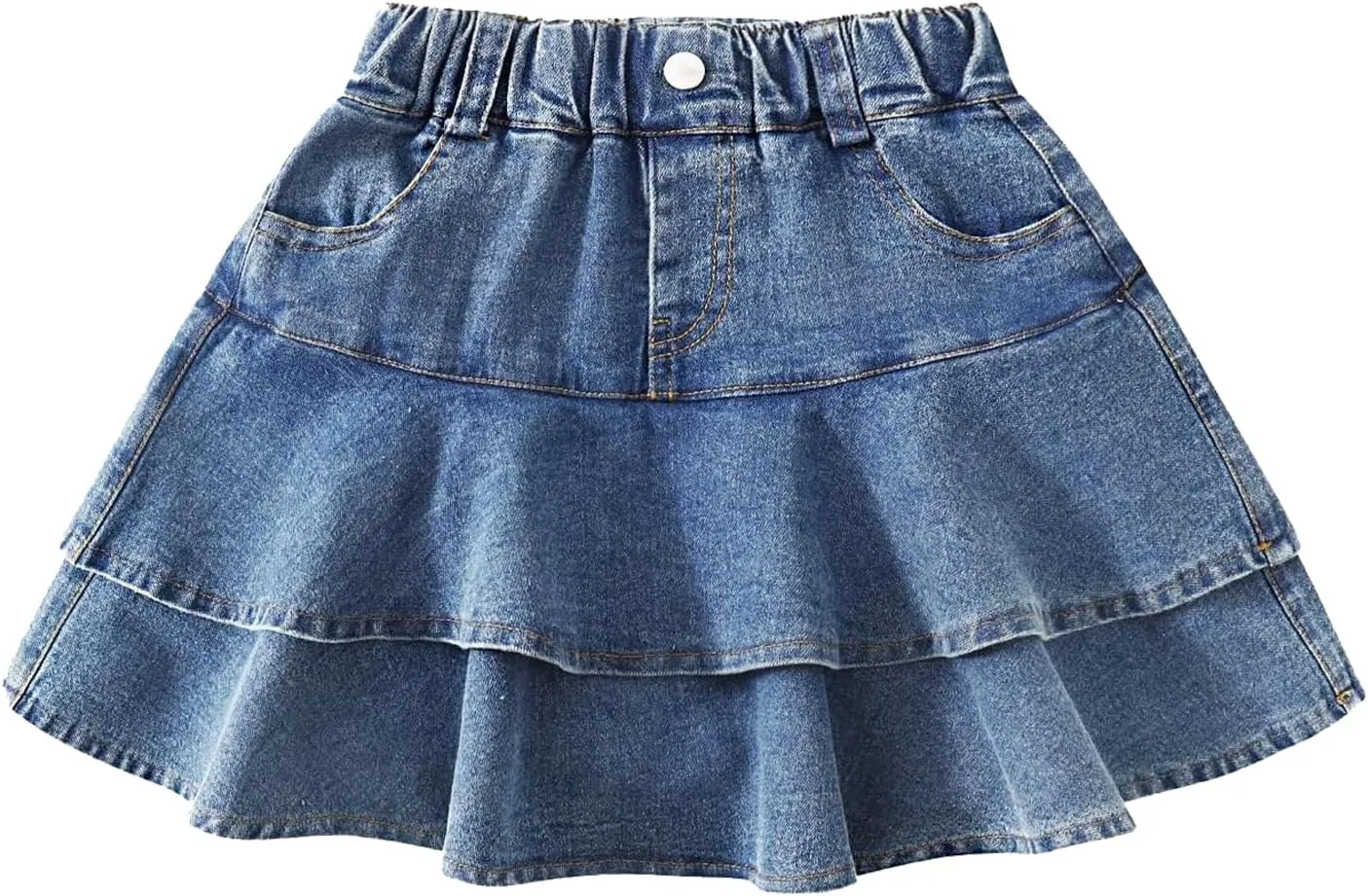 Little Girl's Denim Ruffle Skirts Mini Flared Pleated Toddler Jean Skorts with Shorts Underneath 3-13 Years