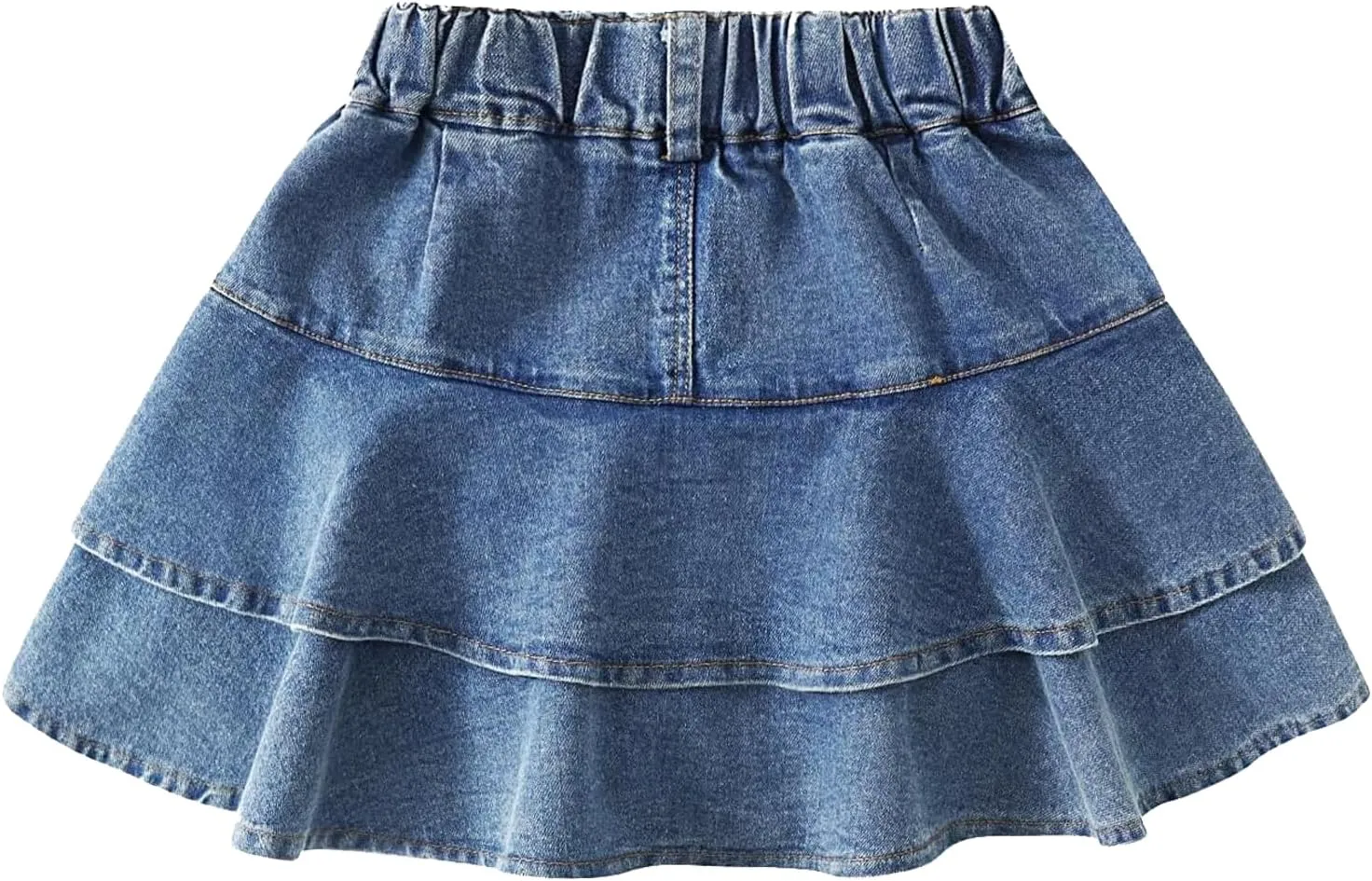 Little Girl's Denim Ruffle Skirts Mini Flared Pleated Toddler Jean Skorts with Shorts Underneath 3-13 Years