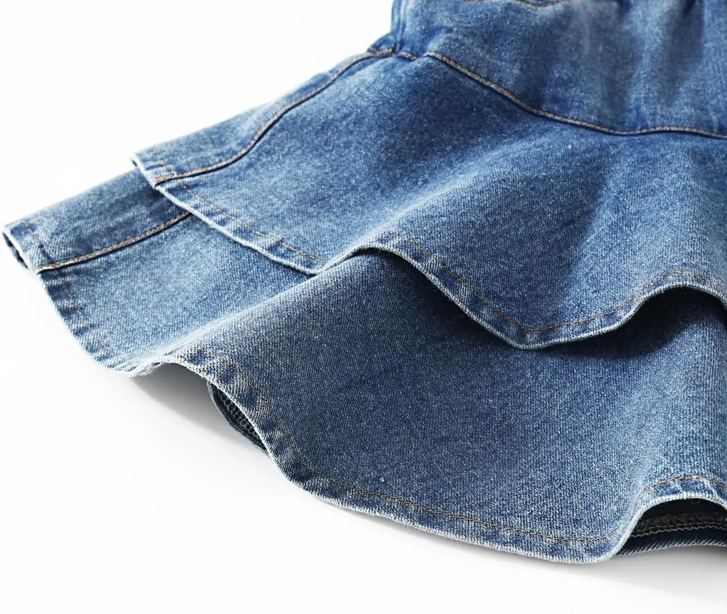 Little Girl's Denim Ruffle Skirts Mini Flared Pleated Toddler Jean Skorts with Shorts Underneath 3-13 Years