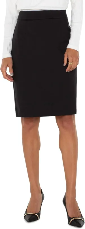 Liverpool Los Angeles Women's Pencil Skirt with Back Vent Mid Rise Super Stretch Ponte, Black, 16