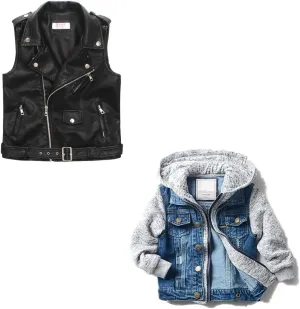 LJYH Boys' Basic Denim Trucker Jackets Children Fall Hoodies Trendy Jeans Coats 11/12yrs 150cm Children Faux Leather Motorcycle Vests Boys Joker Dress Coats Black 11/12yrs
