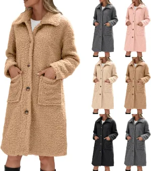 Long Jackets for Women Fuzzy Fleece Fashion Long Sleeve Teddy Coat Faux Fur Sherpa Warm Trench Coat Winter Outwear