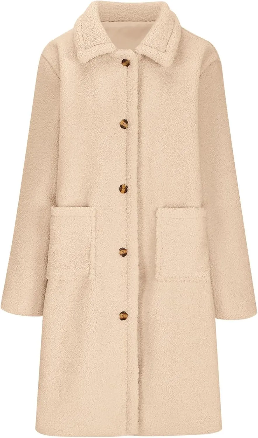 Long Jackets for Women Fuzzy Fleece Fashion Long Sleeve Teddy Coat Faux Fur Sherpa Warm Trench Coat Winter Outwear