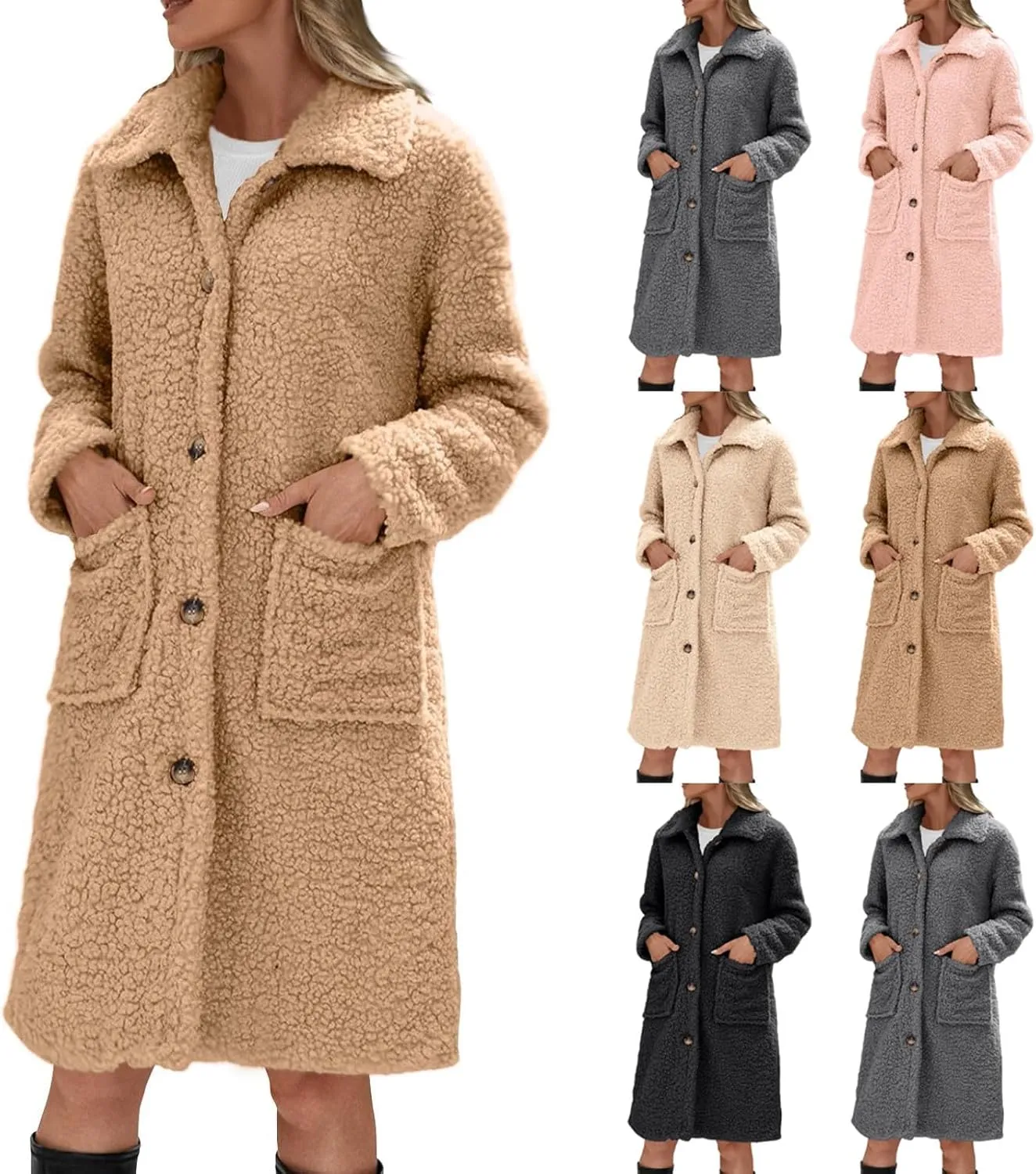 Long Jackets for Women Fuzzy Fleece Fashion Long Sleeve Teddy Coat Faux Fur Sherpa Warm Trench Coat Winter Outwear