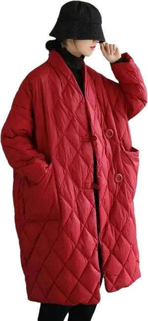 Loose Down Cotton Padded Long Parkas Coats Women Casual Vintage Big Size Single Breasted Jacket