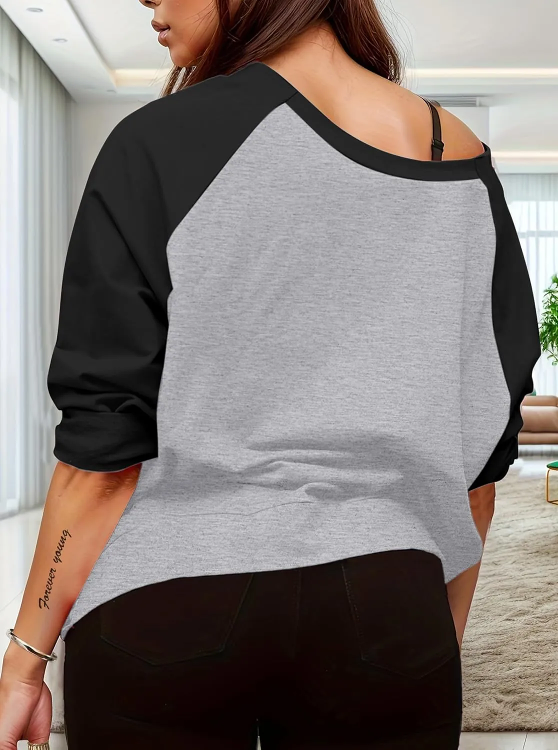 LovelyWholesale Women Off the Shoulder Sweatshirt Sexy Ripped Long Sleeve Shirts