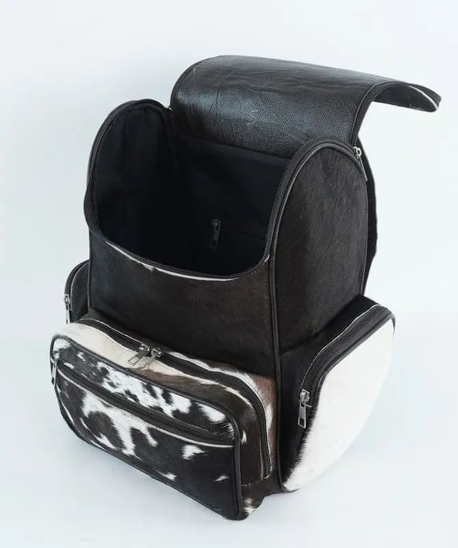 LP-FACON Western White & Black Cowhide Leather Backpack - Everyday Travel Backpack - Genuine Leather Cow Print Diaper Bag