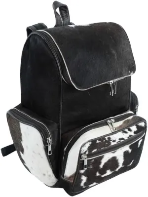 LP-FACON Western White & Black Cowhide Leather Backpack - Everyday Travel Backpack - Genuine Leather Cow Print Diaper Bag
