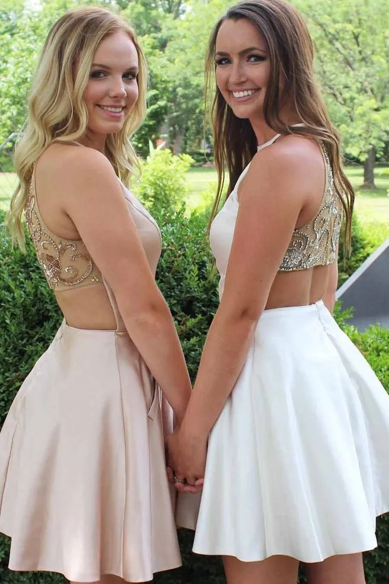 Luolandi Scoop Neck Beading Homecoming Dress With Beautiful Sheer Back Sexy Party Dress