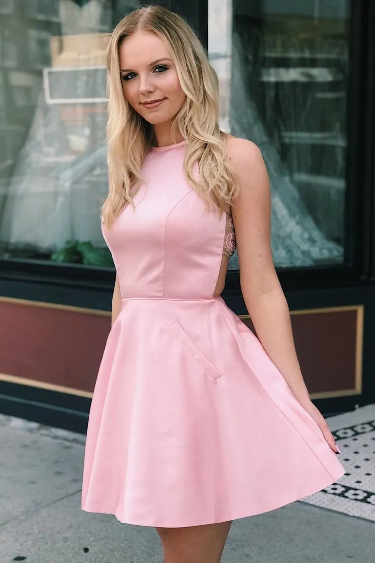 Luolandi Scoop Neck Beading Homecoming Dress With Beautiful Sheer Back Sexy Party Dress