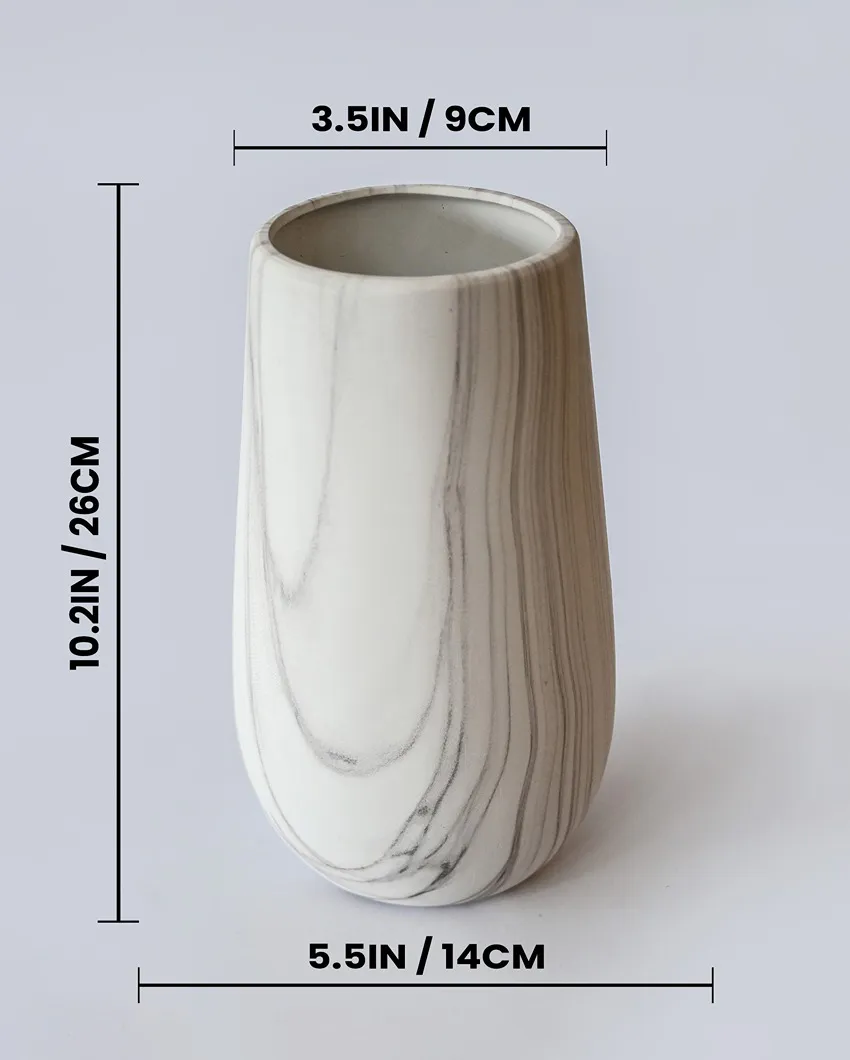 Luxurious White Ceramic Marble Design Ceramic Vase | 6 x 11 inches