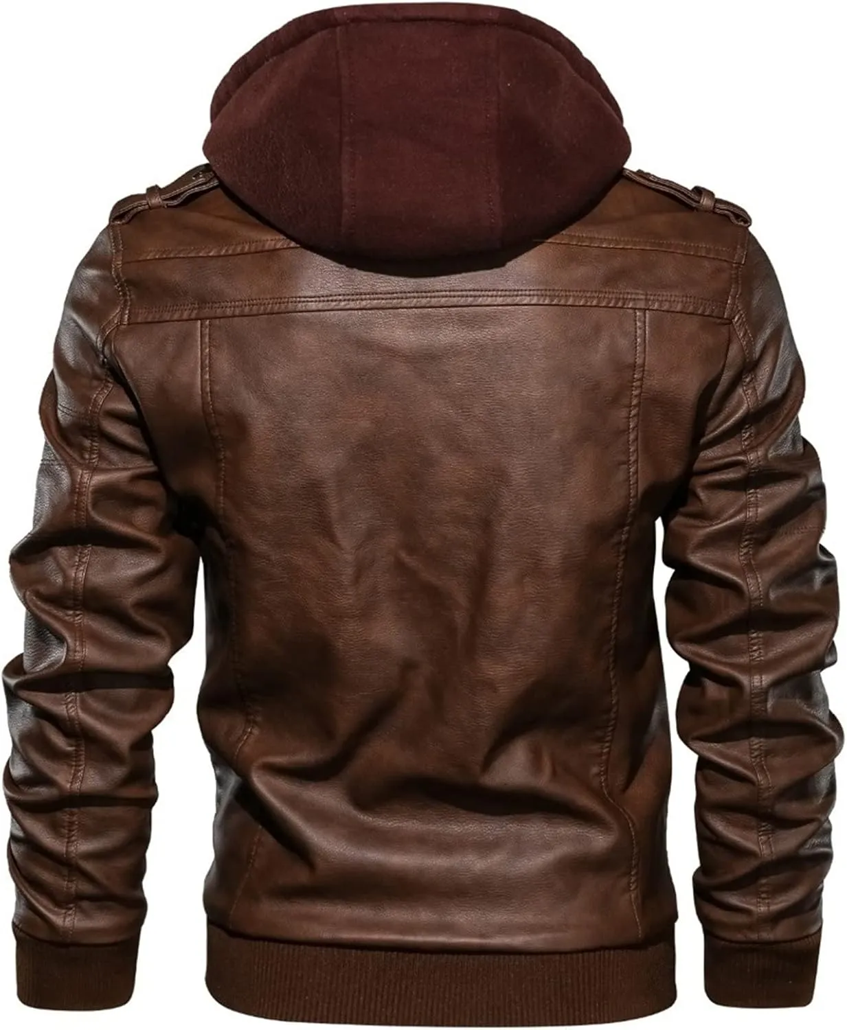 Maiyifu-GJ Casual Motorcycle Jacket for Men Faux Leather Windproof Moto Coat Vintage Bomber Hoodie with Removable Hood