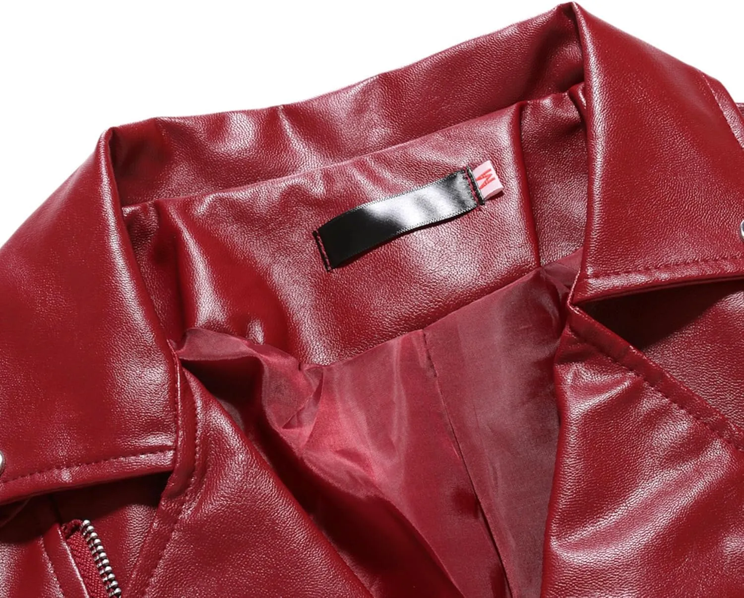 Maiyifu-GJ Men Faux Leather Motorcycle Jacket Asymmetric Zipper Slim Outwear Overcoat Retro Notched Lapel Pu Biker Coat (RedA1,Large)
