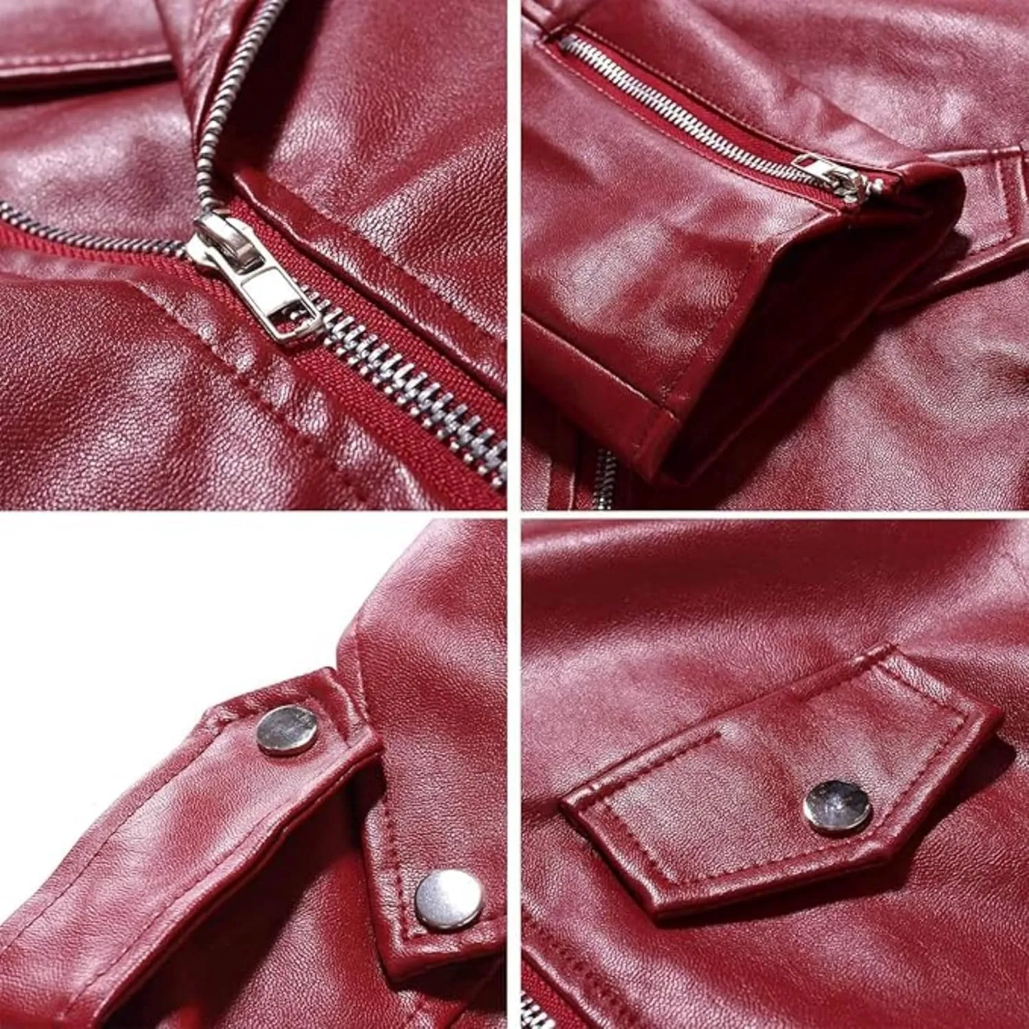 Maiyifu-GJ Men Faux Leather Motorcycle Jacket Asymmetric Zipper Slim Outwear Overcoat Retro Notched Lapel Pu Biker Coat (RedA1,Large)