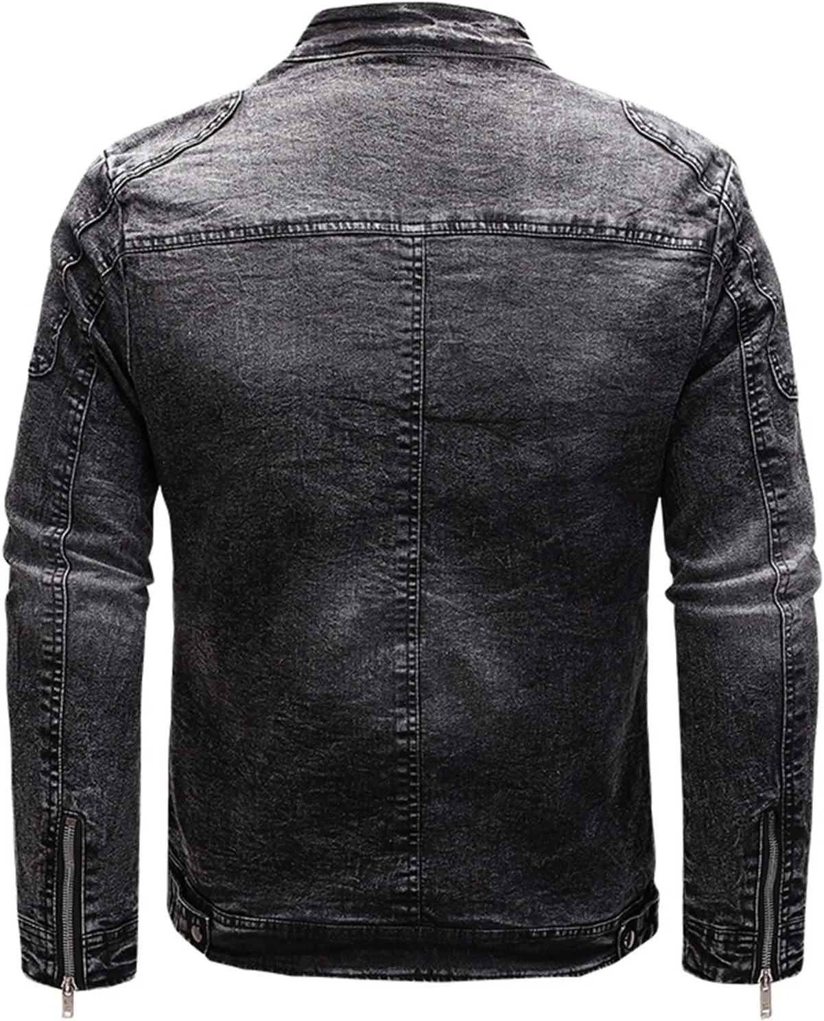 Maiyifu-GJ Men's Fleece Lined Denim Jacket Stand Collar Distressed Biker Jean Jacket Slim Fit Zipper Warm Moto Trucker Coat