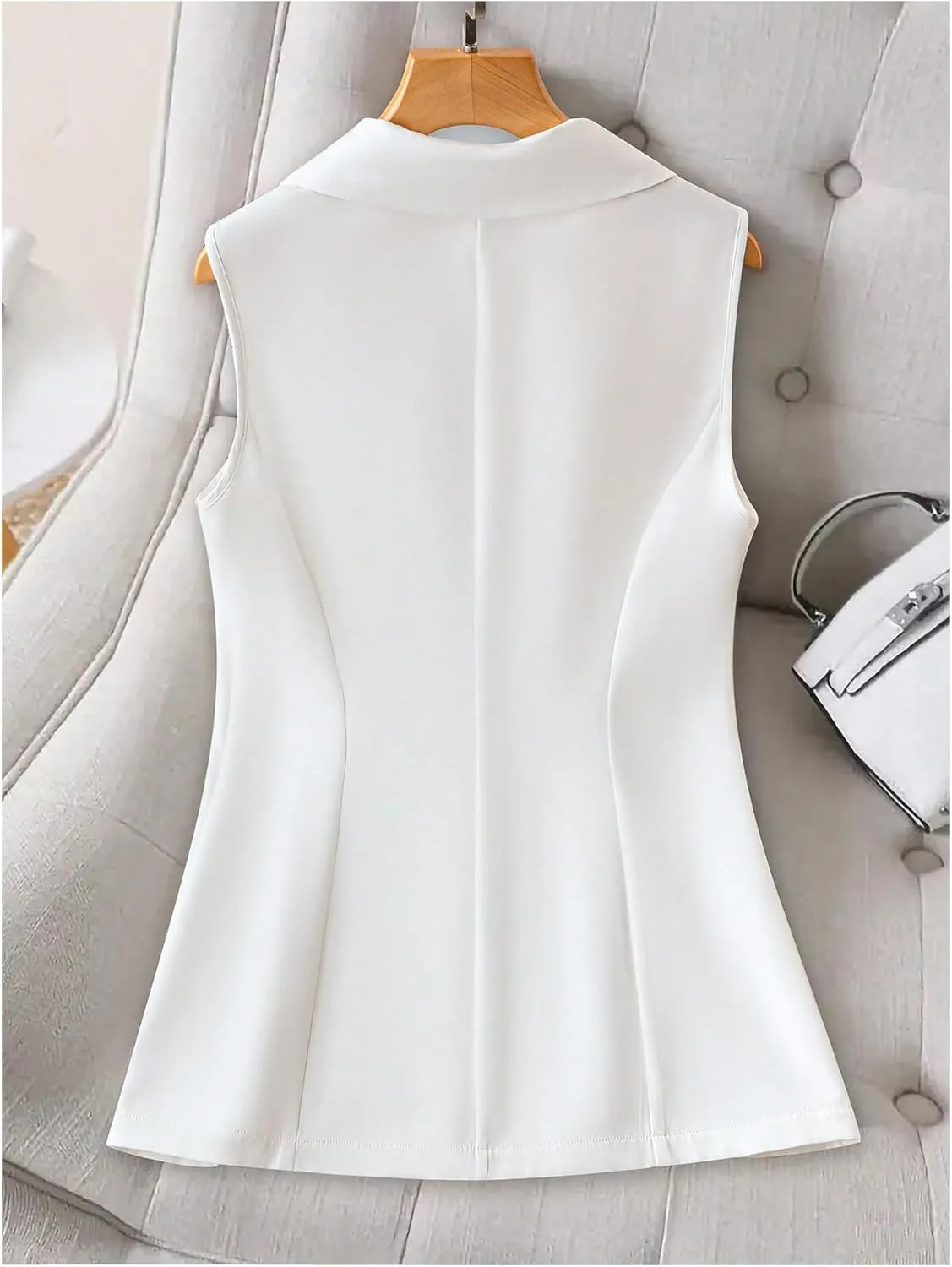 MakeMeChic Women's Contrast Binding Sleeveless Blazer Lapel Neck Single Button Vest Coats
