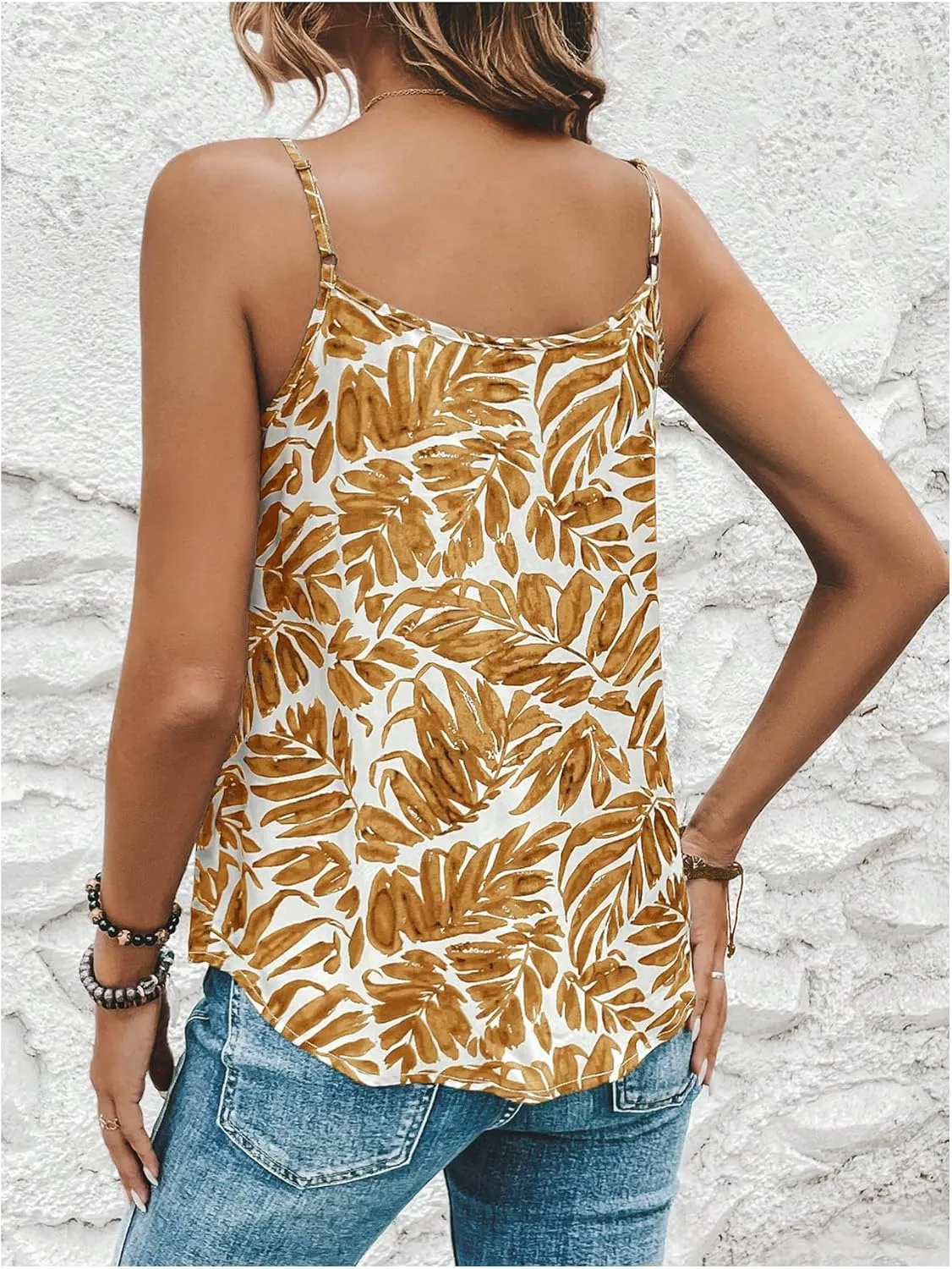 MakeMeChic Women's Tropical Print Summer Camisole Shirts Sleeveless V Neck Cami Tops