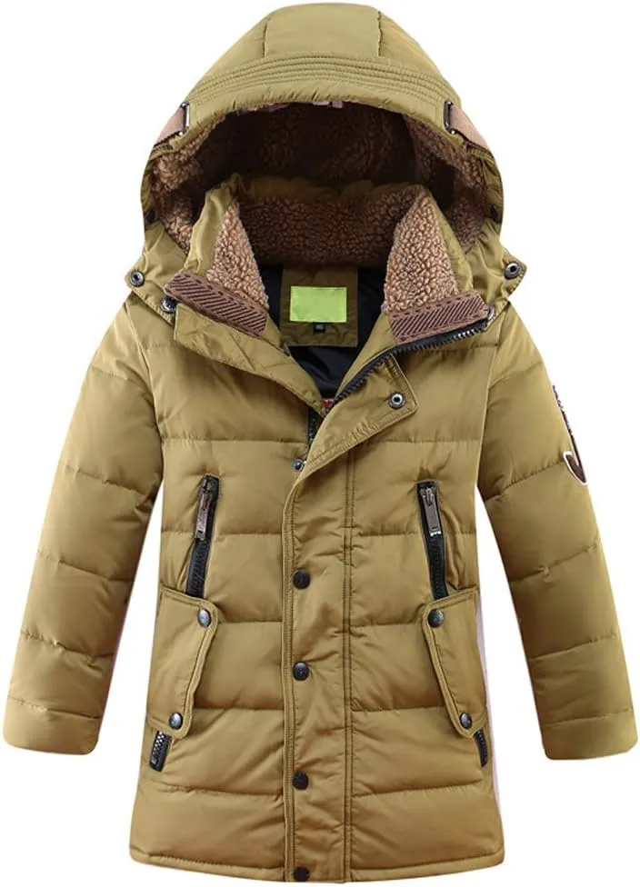 Mallimoda Boys' Hooded Down Coats Winter Warm Jacket Solid Puffer Coat