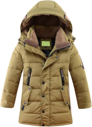 Mallimoda Boys' Hooded Down Coats Winter Warm Jacket Solid Puffer Coat
