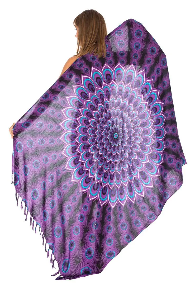 Mandala Peacock Sarong - Beach Swimsuit Cover-Up by SHU-SHI