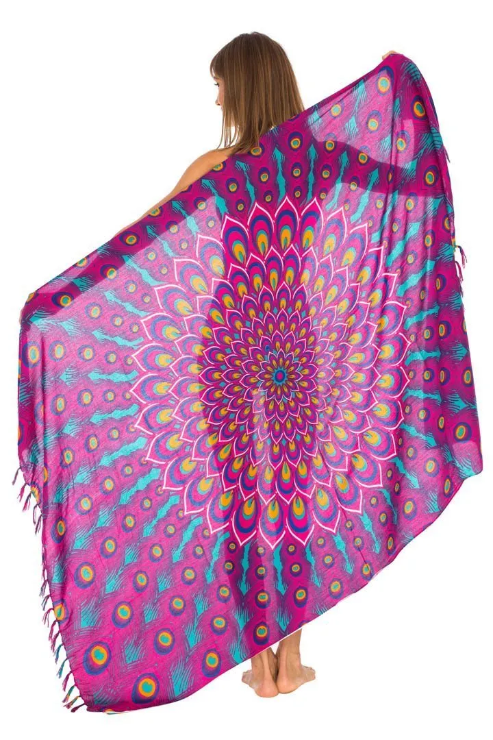 Mandala Peacock Sarong - Beach Swimsuit Cover-Up by SHU-SHI