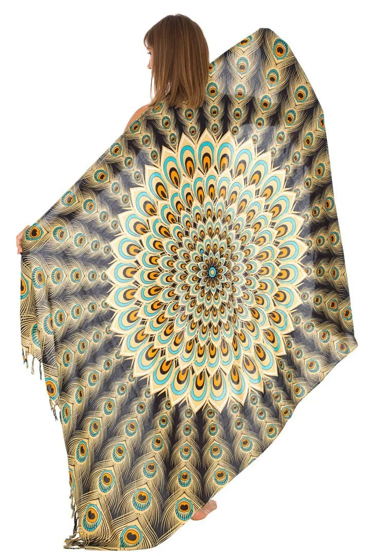 Mandala Peacock Sarong - Beach Swimsuit Cover-Up by SHU-SHI