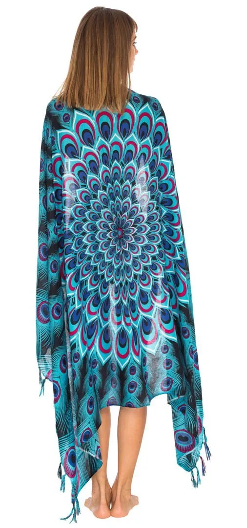 Mandala Peacock Sarong - Beach Swimsuit Cover-Up by SHU-SHI