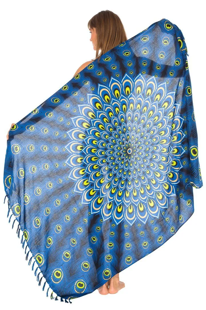 Mandala Peacock Sarong - Beach Swimsuit Cover-Up by SHU-SHI