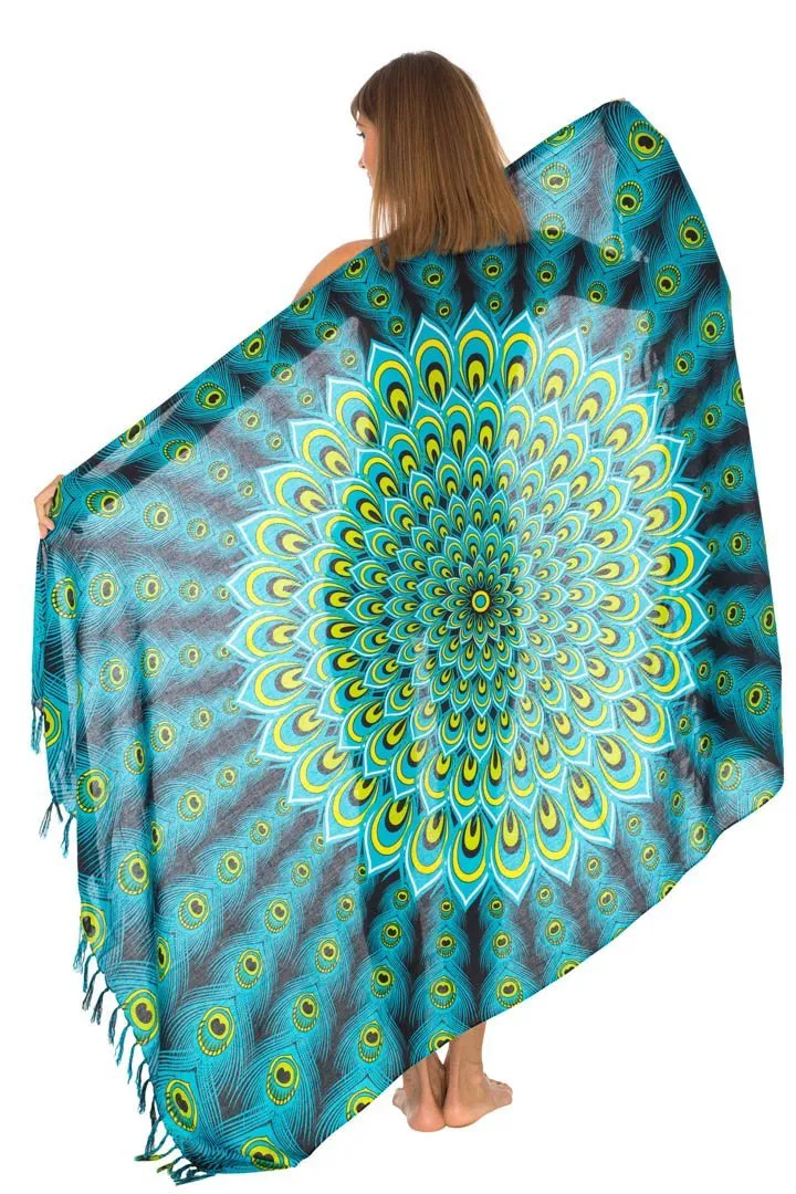 Mandala Peacock Sarong - Beach Swimsuit Cover-Up by SHU-SHI