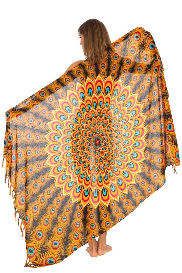 Mandala Peacock Sarong - Beach Swimsuit Cover-Up by SHU-SHI