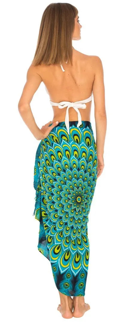 Mandala Peacock Sarong - Beach Swimsuit Cover-Up by SHU-SHI