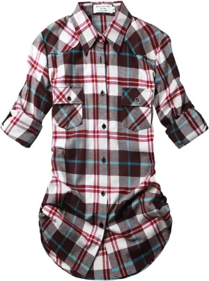 Match Womens Button Down Flannel Plaid Shirts roll up Long Sleeve Shackets Business Blouse Top