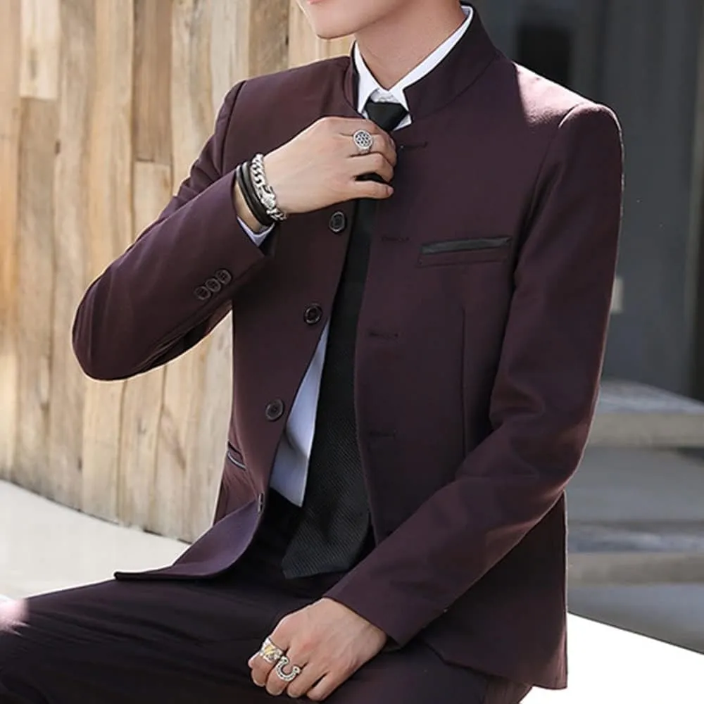 Men Casual Suit Blazer Jackets Stand Collar Business Sport Coats Jacket Slim Fit Button Solid Chinese Tunic Suits Prom