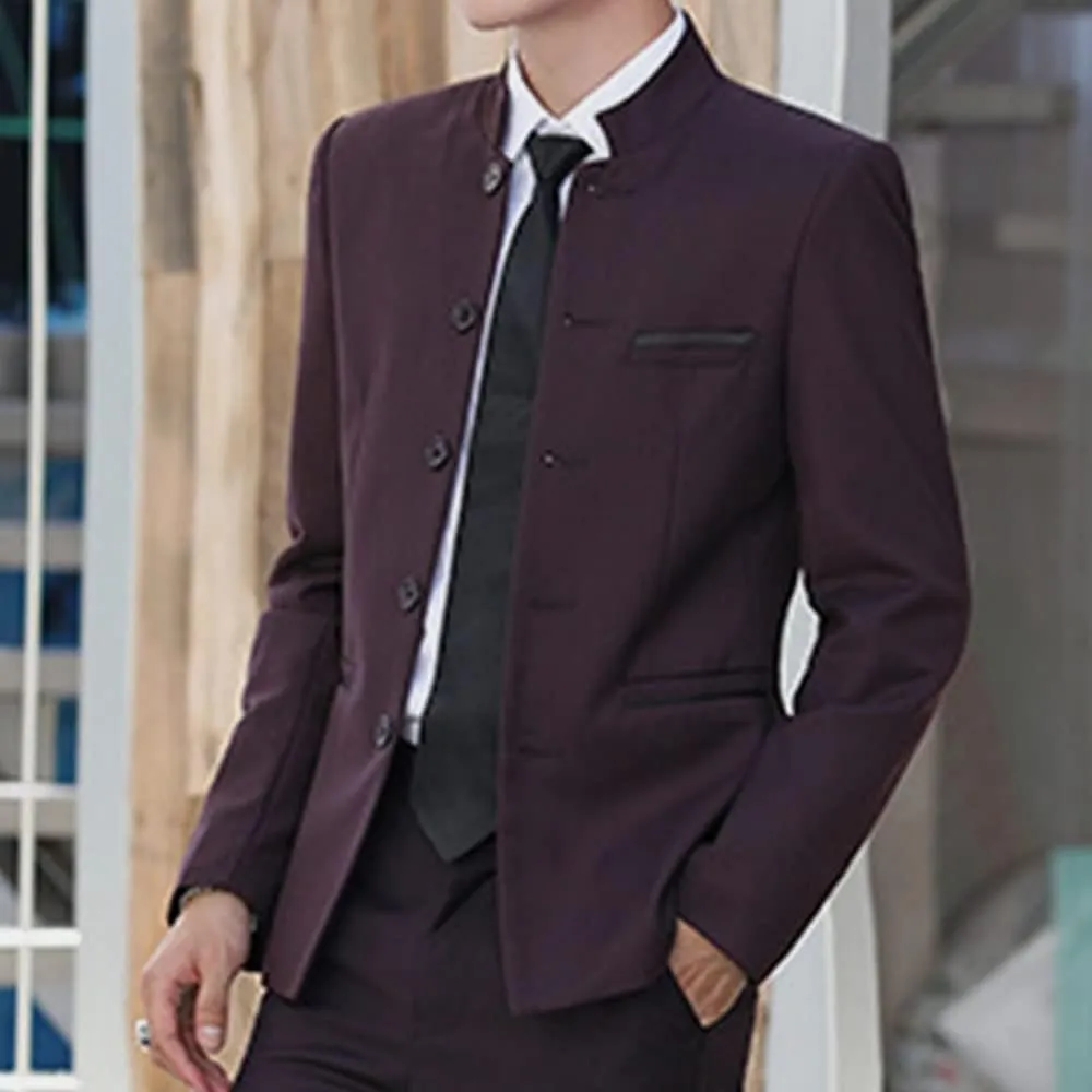 Men Casual Suit Blazer Jackets Stand Collar Business Sport Coats Jacket Slim Fit Button Solid Chinese Tunic Suits Prom