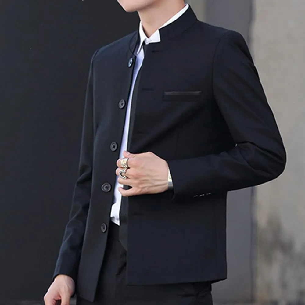 Men Casual Suit Blazer Jackets Stand Collar Business Sport Coats Jacket Slim Fit Button Solid Chinese Tunic Suits Prom