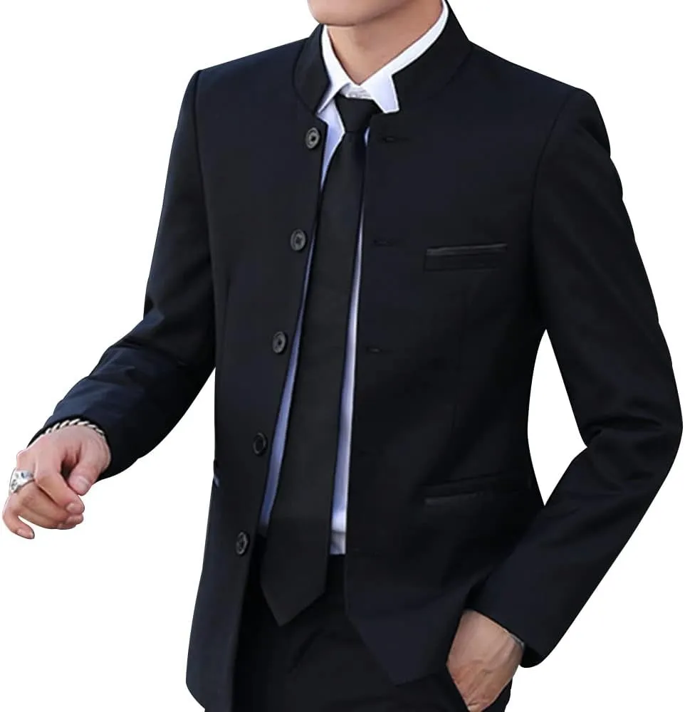 Men Casual Suit Blazer Jackets Stand Collar Business Sport Coats Jacket Slim Fit Button Solid Chinese Tunic Suits Prom
