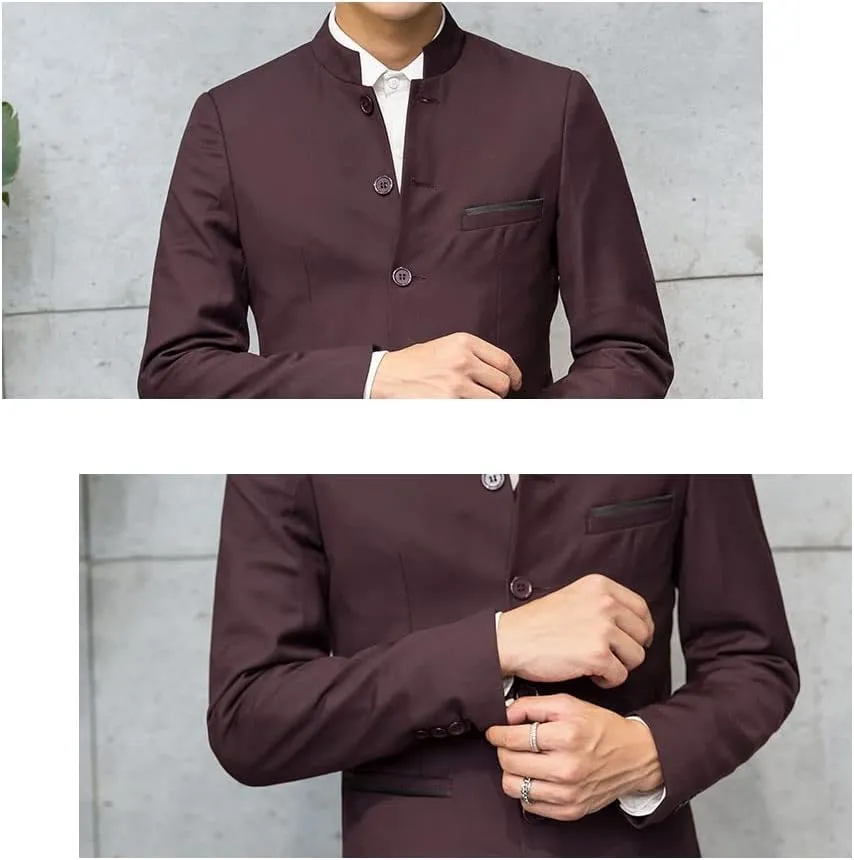 Men Casual Suit Blazer Jackets Stand Collar Business Sport Coats Jacket Slim Fit Button Solid Chinese Tunic Suits Prom